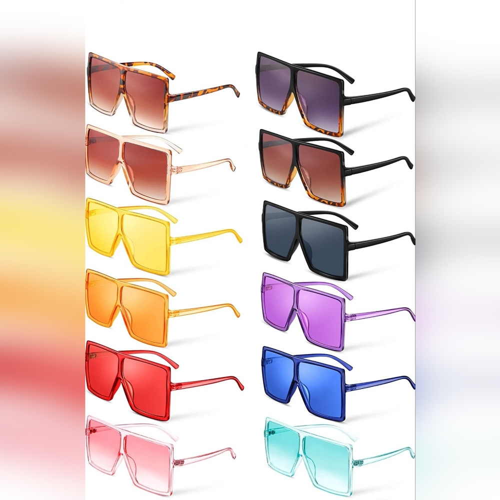 Frienda 12 Pieces Oversized Square Sunglasses Flat Top Shades Retro Oversize